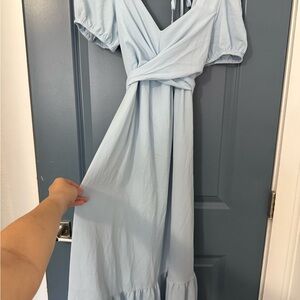 Amazon Blue Puff Sleeve Wrap Maxi Dress
